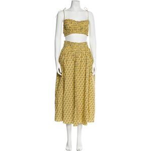 Rhode Floral Print Ruffle Embellishment Skirt Set - S Yellow